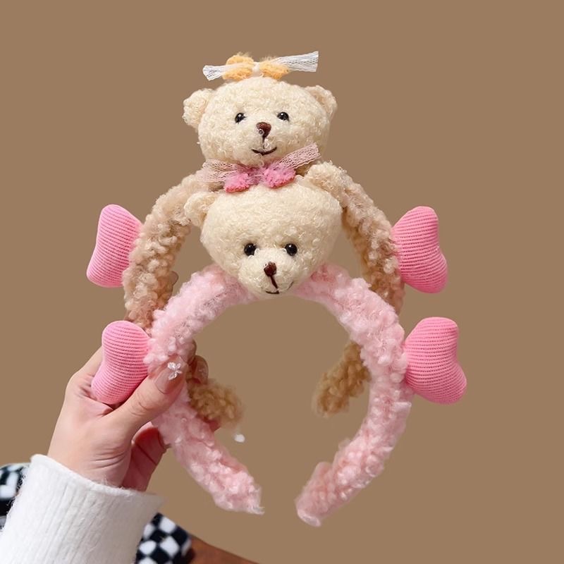 秋冬新款卡通洗脸用发箍女韩国可爱小熊发带毛绒防滑头箍发卡头饰