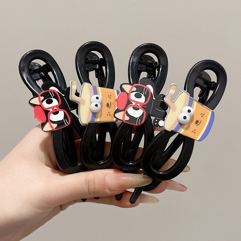 TKTK时尚猫咪扭扭夹盘发抓夹小众设计感卡通眼睛后脑勺一字发夹女