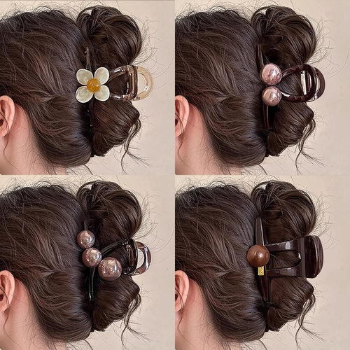 TKTK优雅珍珠鲨鱼夹女2025轻奢慵懒风中号发夹后脑勺抓夹发量少