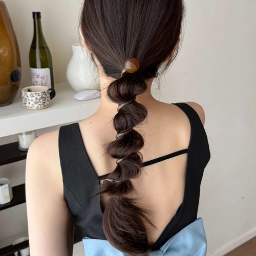 tktk2025新款美拉德电话线圈发绳感扎马尾圆珠泡泡辫编发