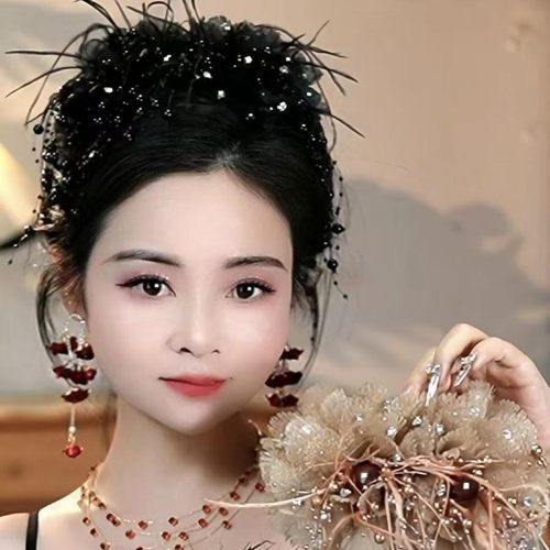 TKTK韩式复古港风亮闪花朵抓夹网红百搭时尚黑色鲨鱼夹显发量头饰