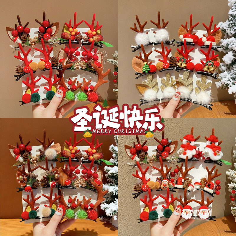 感鹿角圣诞节发卡装扮碎发2025新款bb夹麋鹿侧边发夹夹子头饰