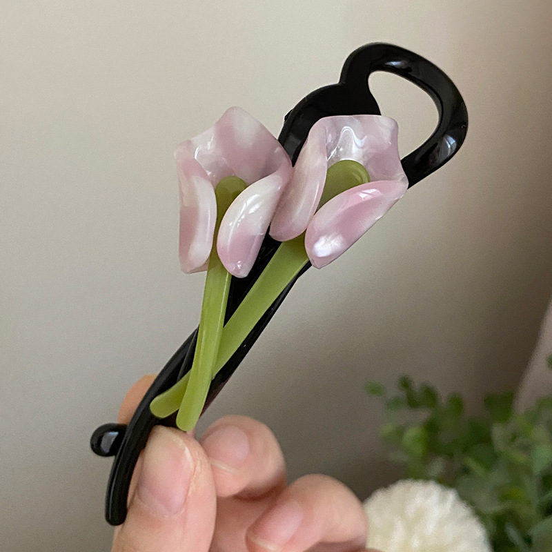 高定版 醋酸马蹄莲花朵中号发夹女新款韩国精致感发抓香蕉夹