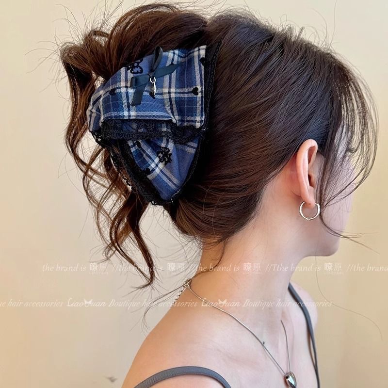 TKTK韩国甜美气质格子发夹女2025新款高端后脑勺抓夹春夏ins鲨鱼