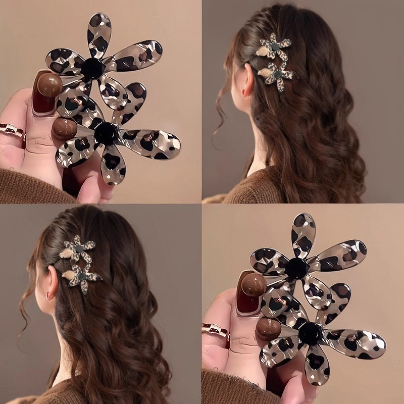 TKTK豹纹花朵侧边发夹女2025新款高端前额刘海夹碎发一字边夹夹子