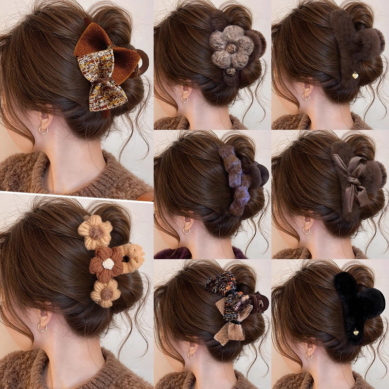 tktk秋冬咖色蝴蝶结抓夹女感2025新款大号发夹后脑勺鲨鱼夹子头饰