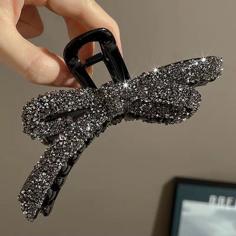 黑色星河蝴蝶结抓夹女2024新款感满钻发夹后脑勺大号盘发头饰