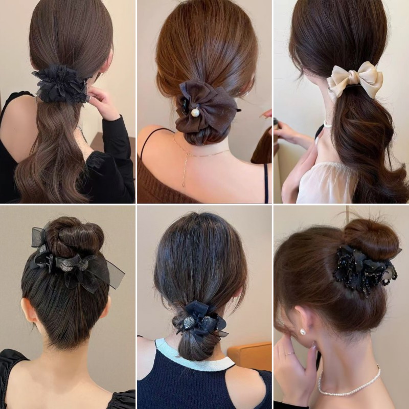 韩版甜美气质网红蝴蝶结丸子头发夹女高马尾抓夹布艺盘发发卡