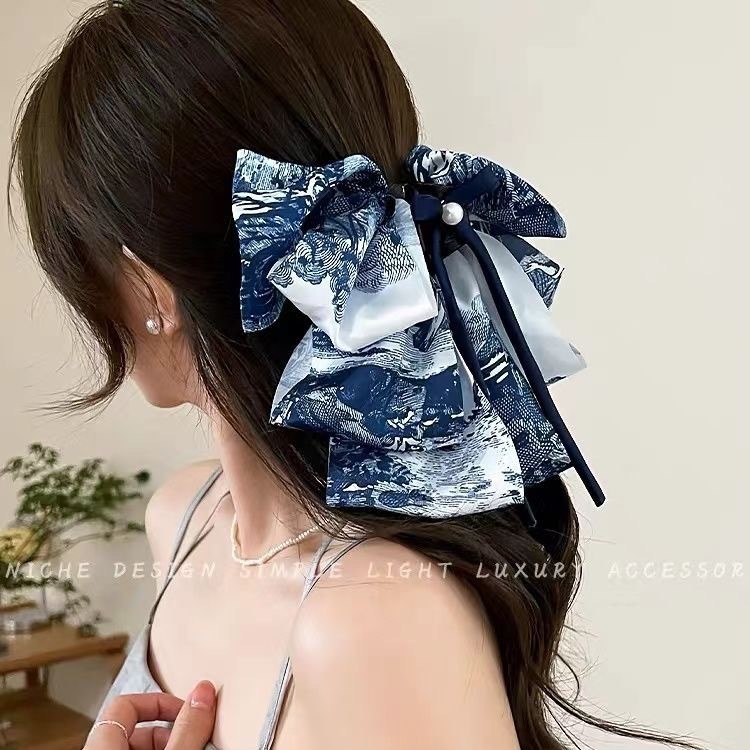 飘带蝴蝶结抓夹女后脑勺半扎发夹新款感鲨鱼夹子发卡头饰