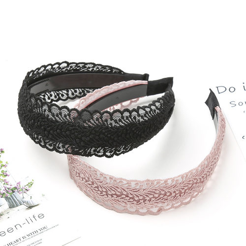 TKTK跨境蕾丝宽边黑色发箍女头箍遮白发捆百搭外出压发卡简约发箍