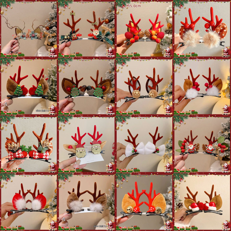 TKTK2025圣诞节森系麋鹿头饰女发夹派对网红可爱节日鹿角夹子圣诞