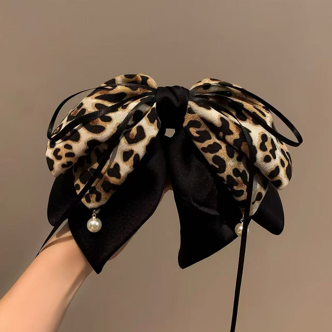 复古豹纹蝴蝶结飘带抓夹女感后脑勺半扎发夹子气质百搭头饰潮