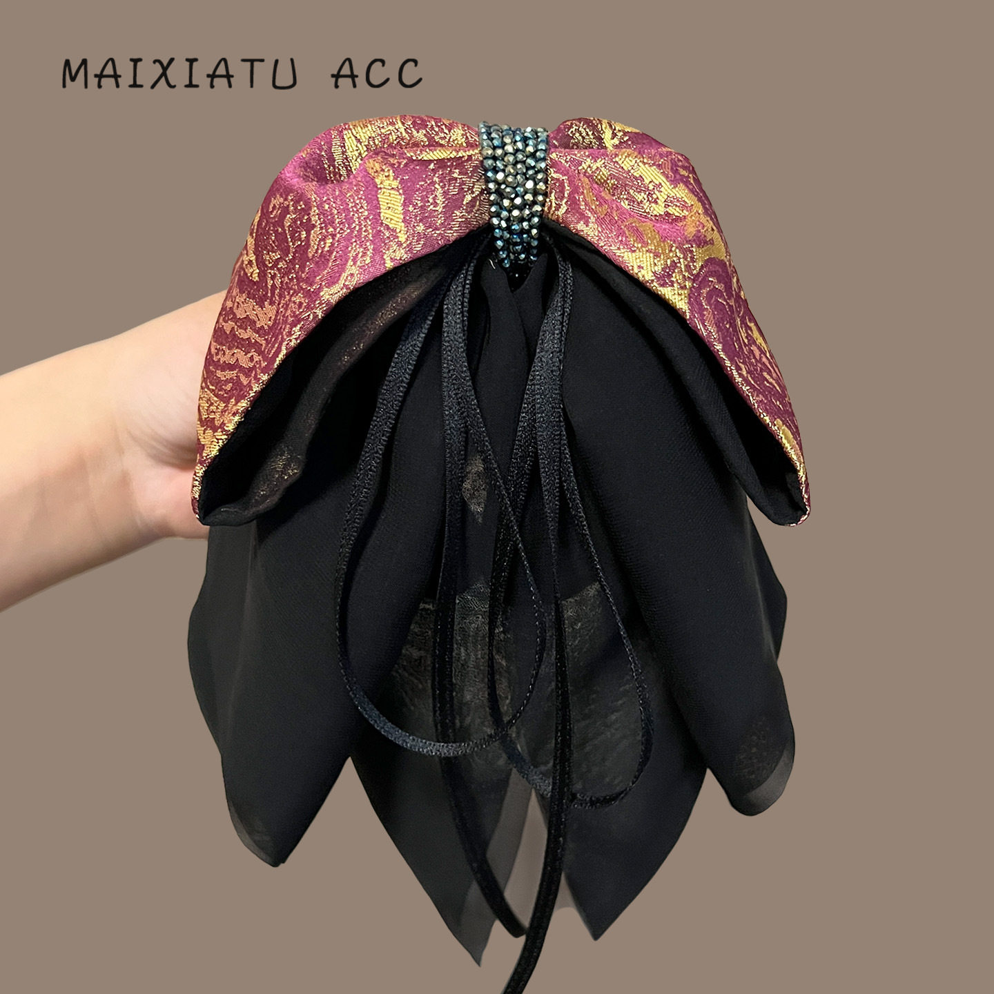 tktk兰诺【朱霞栖蝶】香云纱新中式飘带蝴蝶结发夹小众设计感抓夹