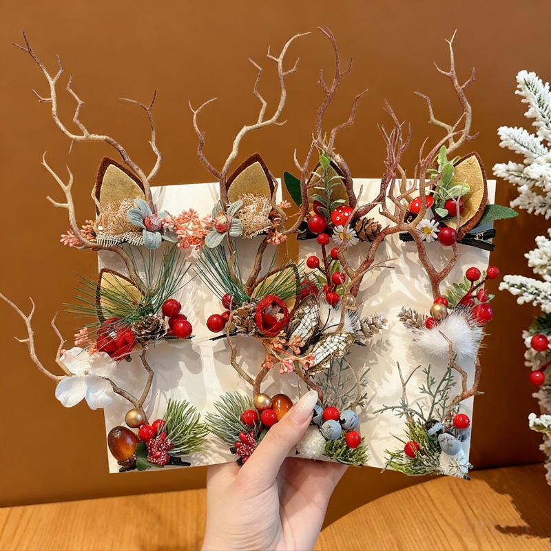 2025新款鹿角侧边夹发卡饰品女童氛围感发夹可爱碎发圣诞bb夹装扮