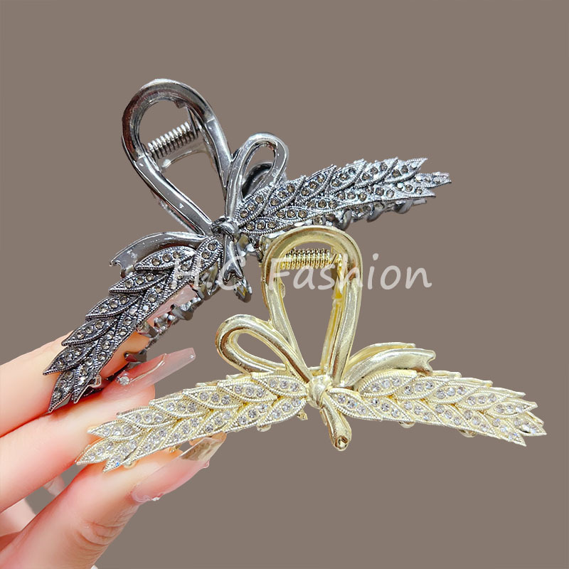 新款高端麦穗蝴蝶结抓夹女感发夹后脑勺优雅鲨鱼夹发卡夹子