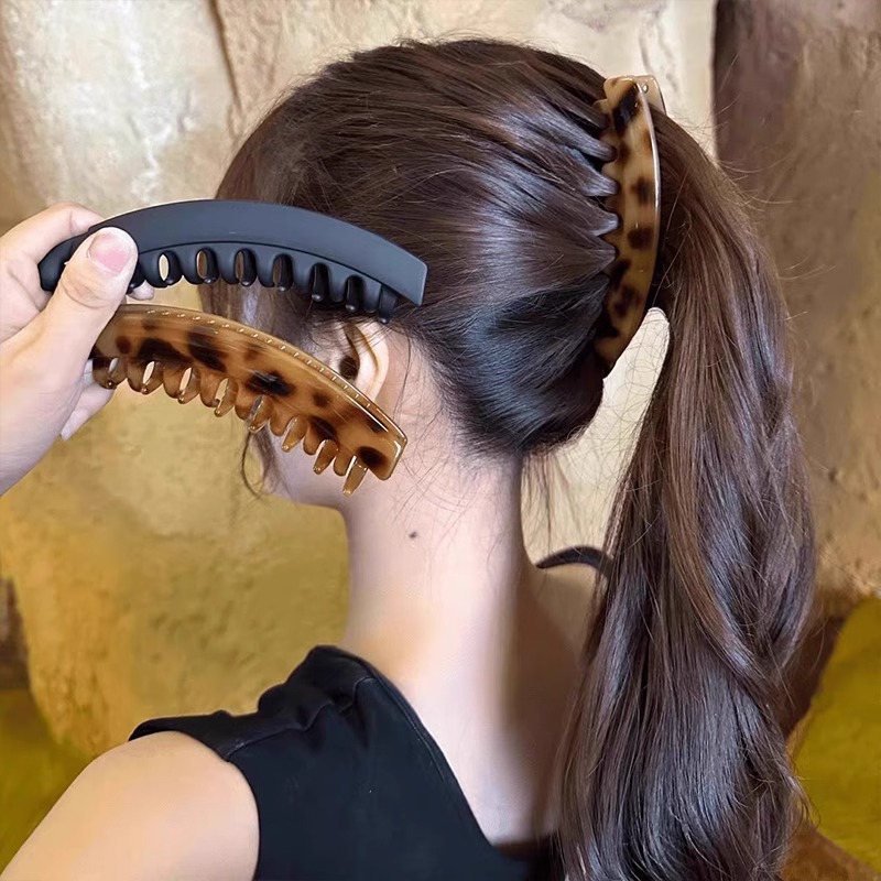 TKTK复古豹纹香蕉发夹气质竖夹女高马尾后脑勺显发量头饰扭扭夹子