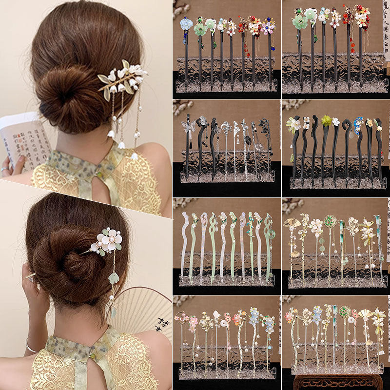 tktk2025新款汉服发饰国风盘发簪女典雅流苏步摇头钗中式感头饰