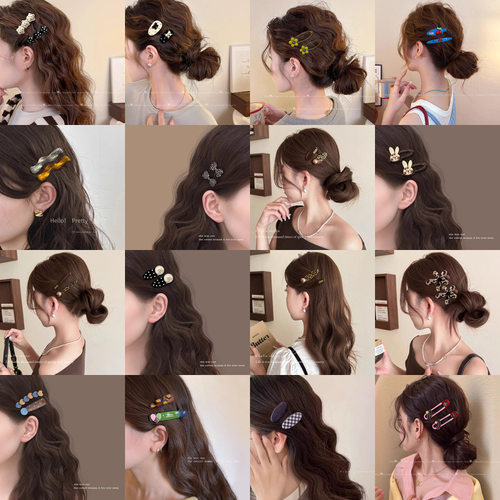 TKTK多巴胺可爱滴油花朵皮革蝴蝶结发夹小清新甜美鸭嘴夹时尚气质