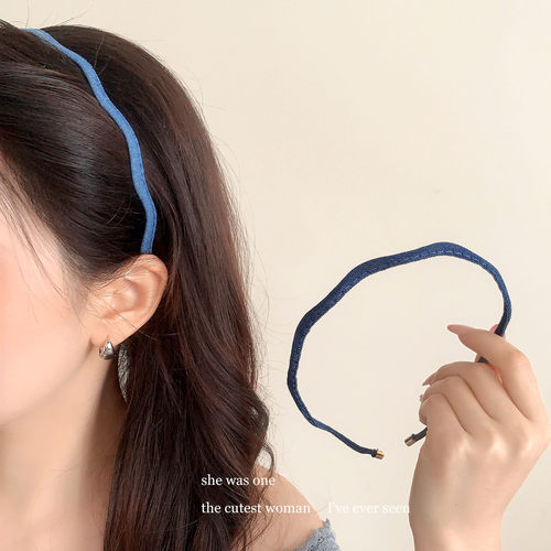 tktk跨境极细牛仔布波浪发箍女简约气质百搭洋气压发卡新款时尚感