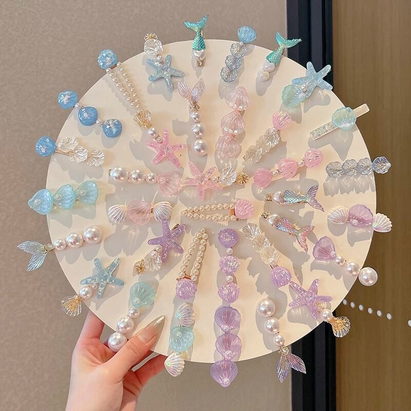 TKTK甜美女孩海洋风贝壳发卡儿童侧边刘海夹碎发一字夹彩色头饰