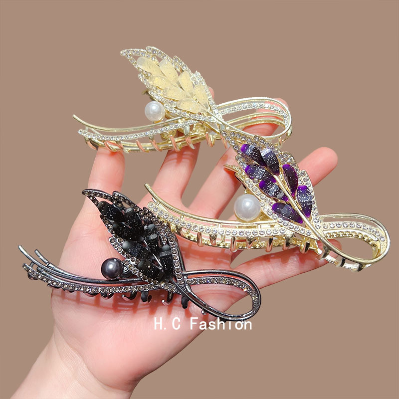 感凤尾翎羽抓夹轻奢气质优雅后脑勺盘发鲨鱼夹子发卡发抓