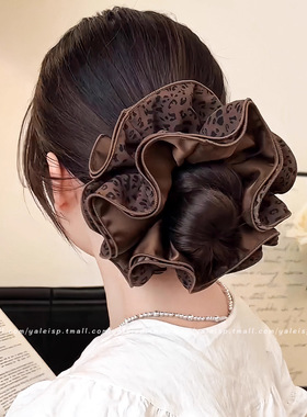 tktk豹纹花边大肠发圈女扎头感丸子头头花头饰超大号头绳皮筋发饰