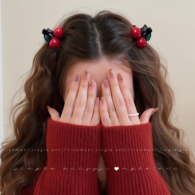 tktk樱桃小抓夹女2026新年红色感侧边夹头发夹子发量少半扎发头饰