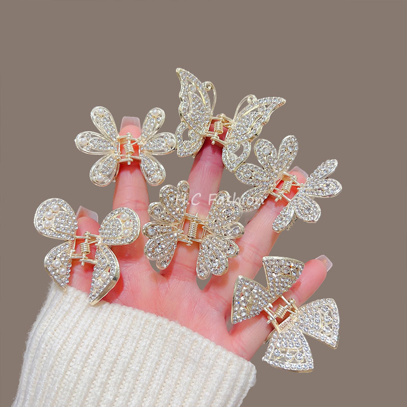 感水钻蝴蝶抓夹精致女后脑勺半扎盘发鲨鱼夹新款优雅发卡饰品