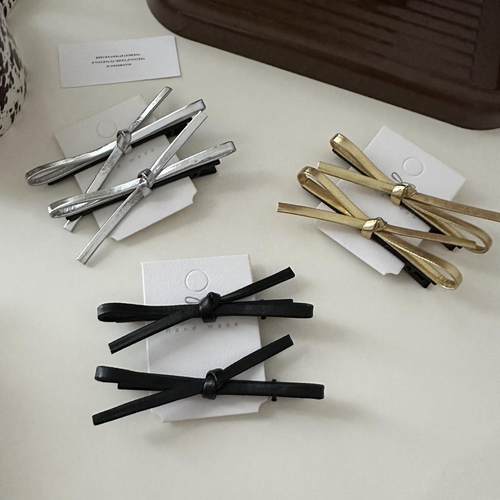 TKTK跨境博主同款复古简约皮质蝴蝶结发夹前额对夹刘黑夹侧边发卡