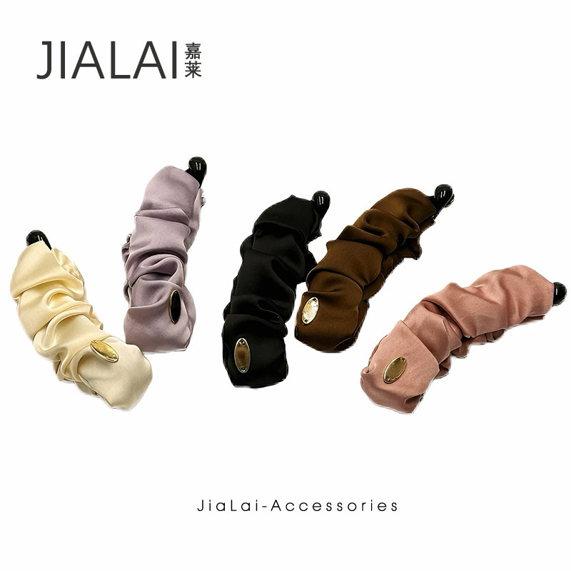 法式缎面香蕉夹褶皱云朵黑色轻奢感发夹显发量大号后脑勺盘发