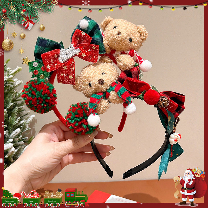 TKTK2025新款圣诞节发箍红色圣诞小熊头箍女儿童活动表演装扮拍照