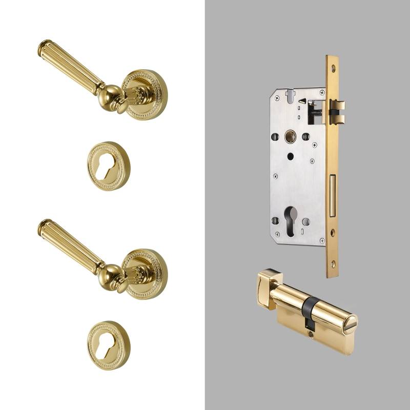 新款道鲁静音磁吸全铜别墅卧室亮金色欧式法式新古典室内实木门锁