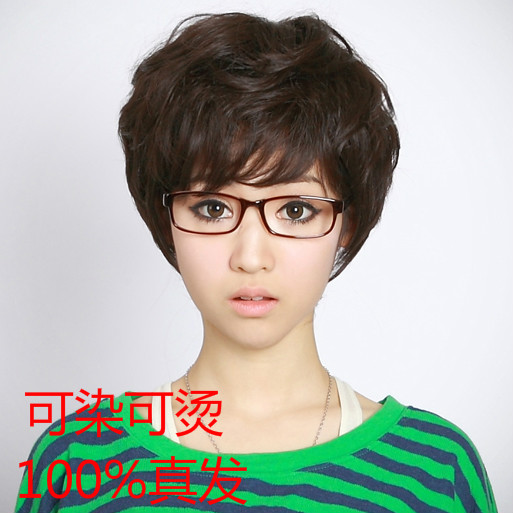 假发女短发 蓬松真发短卷发短发中老年女士整顶假发头套真人发丝