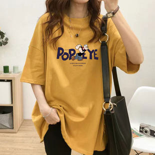 纯棉t恤女夏装韩版短袖中长版上衣宽松大尺码半袖卡通显瘦薄款复