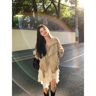 酷飒翻领风衣短外套女早春新款 设计感机车风上衣 小个子巨好看工装