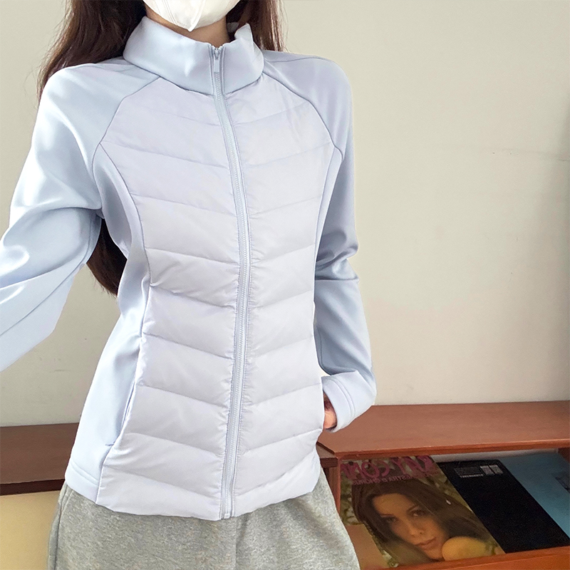 蓝色修身轻薄羽绒服内胆女款冬季内搭保暖立领排骨运动短款厚外套