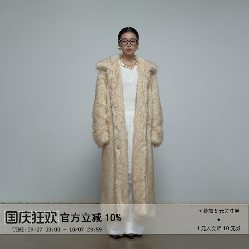 无脊椎长款加厚毛皮草大衣时尚