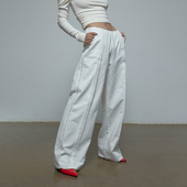 学院风休闲裤 Invertebrate无脊椎阔腿裤 女低腰宽松白色铆钉直筒裤