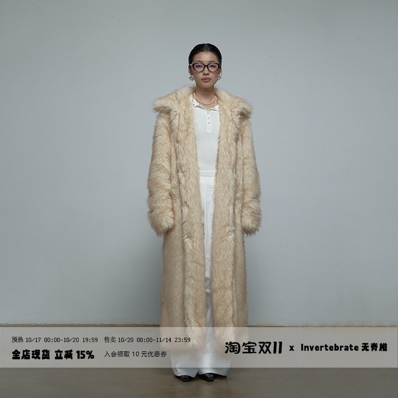 无脊椎长款加厚毛皮草大衣时尚