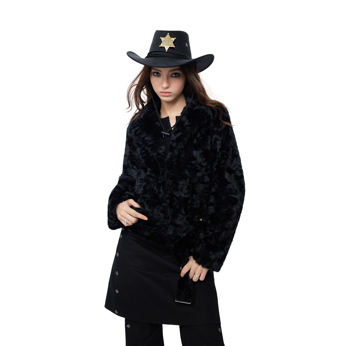 Invertebrate设计师款卷毛仿皮草外套女秋冬机车夹克短款廓形上衣