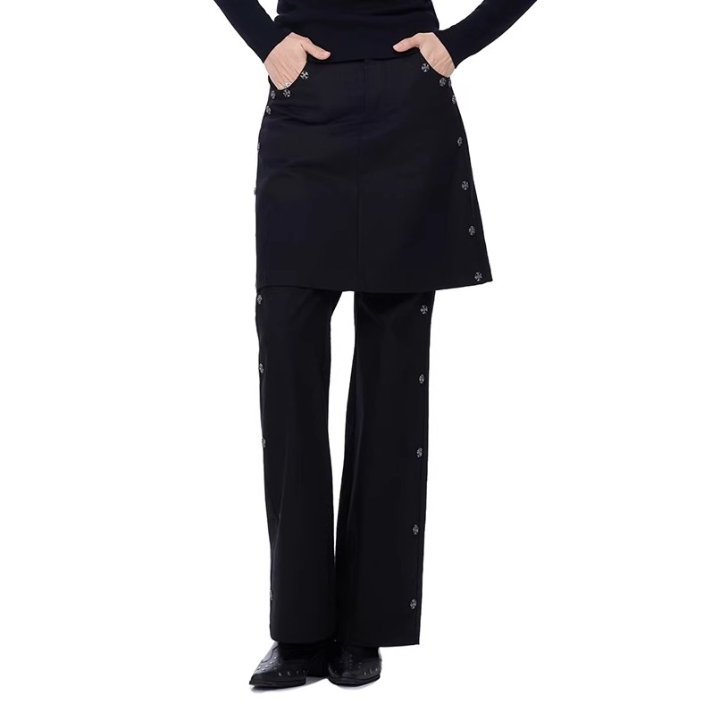 Invertebrat假两件休闲裤女钉微喇裤千禧Y2K辣妹高腰修身复古长裤