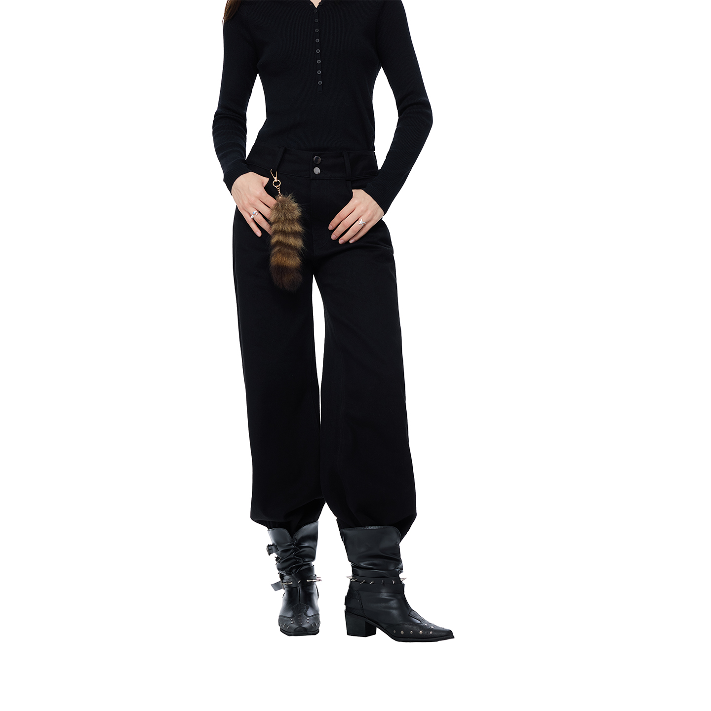 Invertebrate原牛微喇牛仔裤女高腰显瘦香蕉裤复古垂感弯刀裤长裤