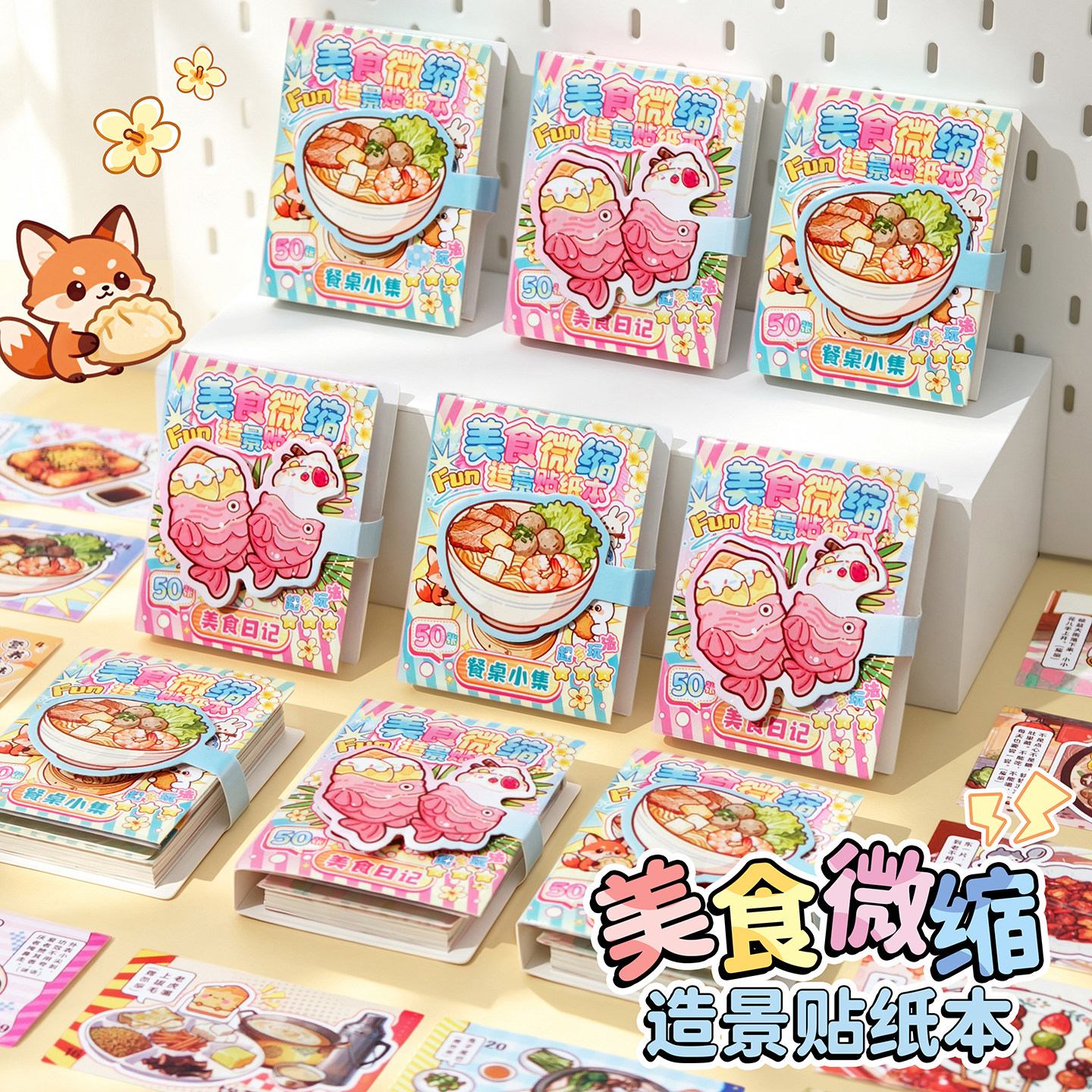 子亦美食造景贴纸本迷你便携豆豆本立体贴纸微缩场景安静书趣味游戏猜谜语互动儿童益智玩具女孩可爱卡通贴画