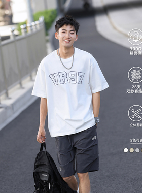 VR97夏季新款300G重磅精梳棉印花短袖T恤男美式宽松圆领半袖衫潮