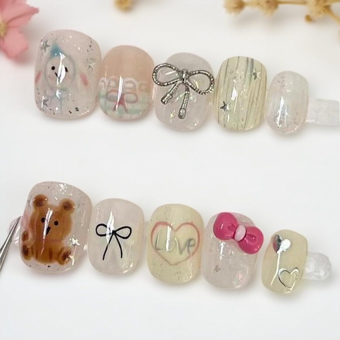 2025新款穿戴甲纯手工定制美甲高级感短款糖果色多巴胺立体蝴蝶结