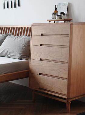 纳清荫北家35591具黑欧胡桃樱桃实五斗柜收柜储物柜抽木屉