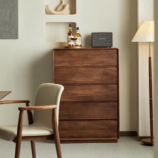 ymoo北美黑胡桃五斗柜欧北全实木客厅立柜YM039家用落木地抽屉储