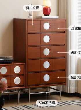 欧家14395具复古木五斗柜北小型客厅卧室储物收纳大容量户抽实屉