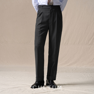意式 男垂感修身 CULTUM西裤 那不勒斯双褶羊毛商务长裤 Super110