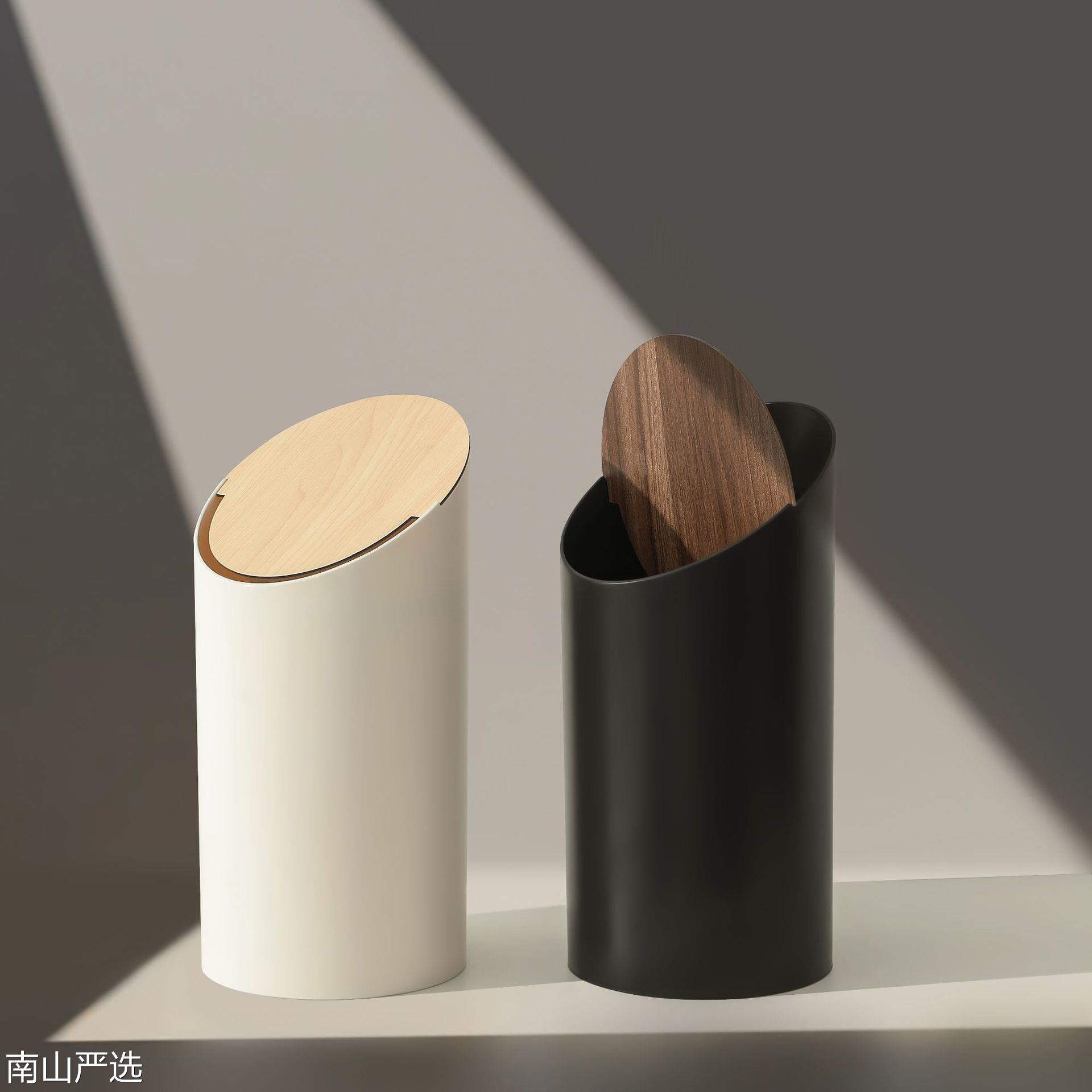 木纹垃圾桶家用客厅简约现代办公室轻奢高档创意民宿侘寂风原木风